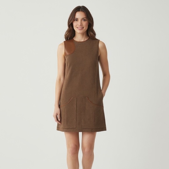 Ralph Lauren Blue Label Dresses & Skirts - Ralph Lauren Wool Houndstooth Brown Leather Sheath Dress Equestrian Luxury RL